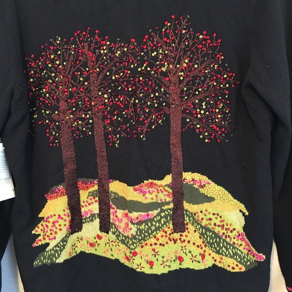 Susan Bristol Hand Embroidered Tree Cardigan NWT L - Picture 5 of 7